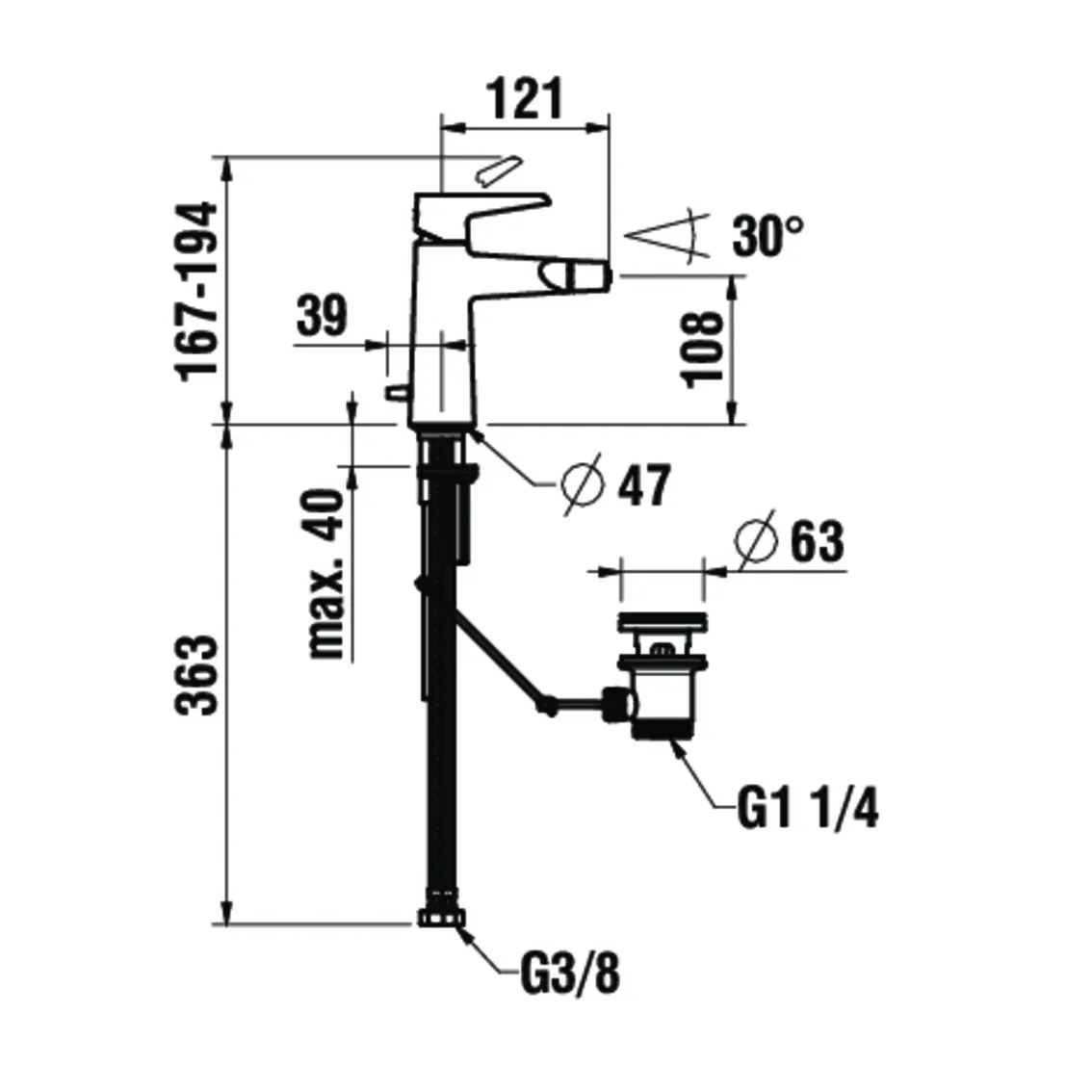 Laufen Einhebel-Bidetmischer PURE Festauslauf 121mm Ablaufventil PVD gebürstet Laufen Einhebel-Bidetmischer PURE Festauslauf 121mm Ablaufventil PVD gebürstet