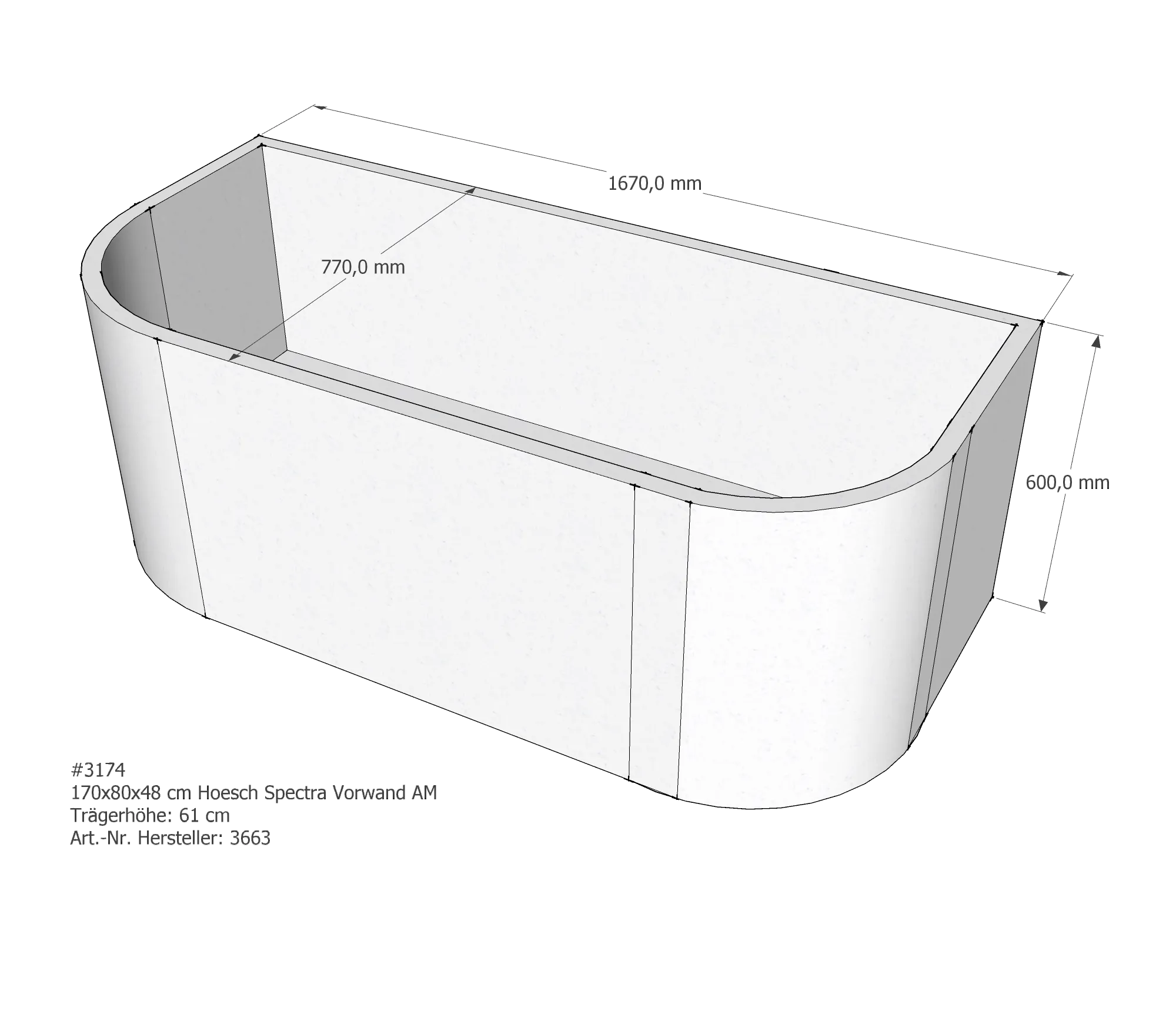 Badewannenträger für Hoesch Spectra 1700×800 170 × 80 × 48 cm