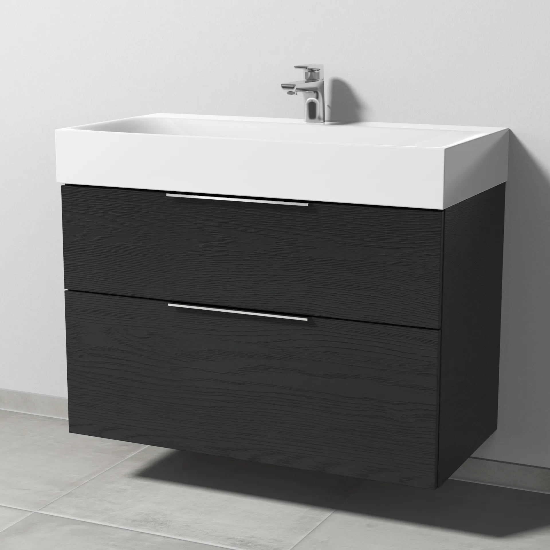 Sanipa Waschtischunterschrank „3way“ passend zu Stahl-Email-Waschtische Silenio von Kaldewei 890 × 582 × 452 mm in Black Oak