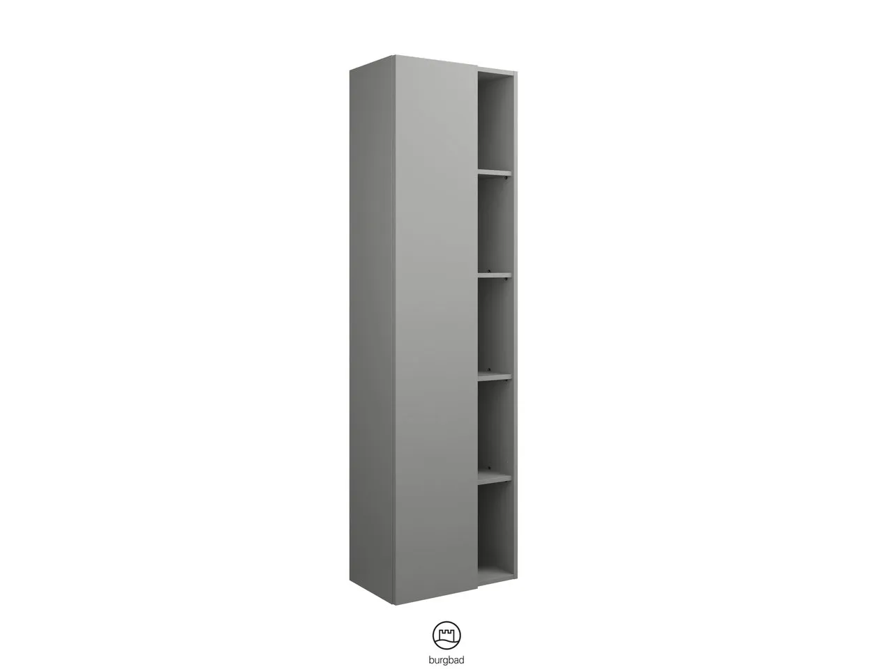 Hochschrank, 1 Tür, wird durch Überstand geöffnet;4 Glaseinlegeböden;1 Regal mit 4 Einlegeböden inkl. vertikaler LED-Beleuchtung, 8,2 W, 4200 K;Energieeffizienzklasse G;Raumschaltung;1 Mittelseite;IP20, Tiefe: 320 mm, Breite: 500 mm, Höhe: 1760 mm