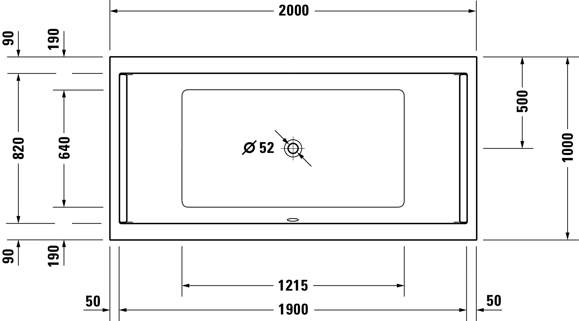 Duravit Badewanne „Starck“ rechteck 200 × 100 cm, Mittelablauf