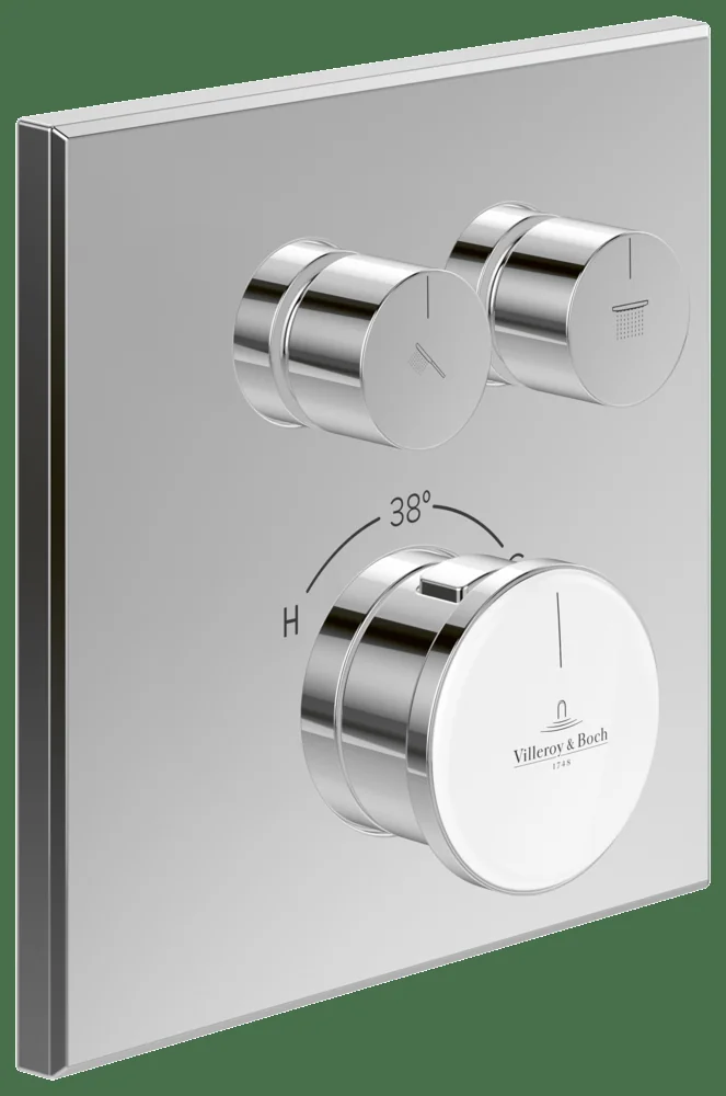 Villeroy & Boch Vea Unterputz-Thermostat, eckig, Chrom, 157x45x157 mm, mit Zweiwege-Mengenregulierung und ViPush-Technologie Villeroy & Boch Vea Unterputz-Thermostat, eckig, Chrom, 157x45x157 mm, mit Zweiwege-Mengenregulierung und ViPush-Technologie