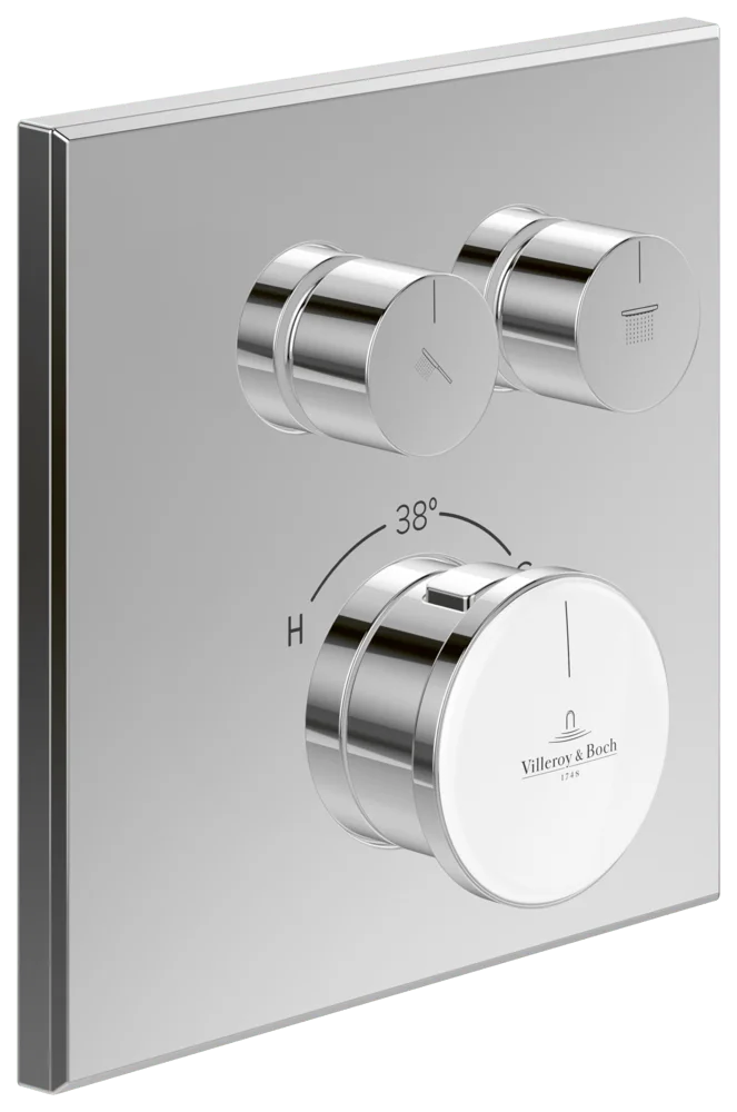 Villeroy & Boch Vea Unterputz-Thermostat, eckig, Chrom, 157x45x157 mm, mit Zweiwege-Mengenregulierung und ViPush-Technologie