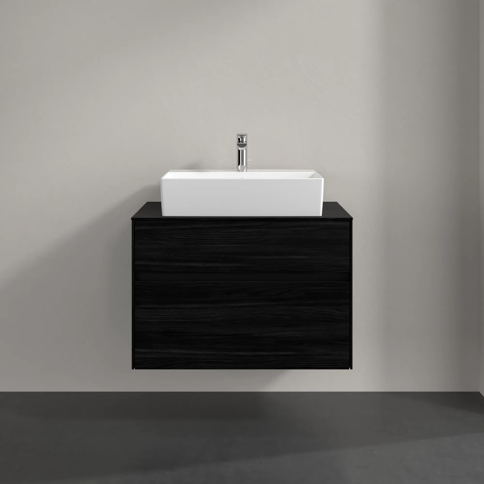 Villeroy & Boch Waschbeckenunterschrank Collaro C124B0, Eckig Black Oak, 800x548x500mm, mit Beleuchtung und SoftClosing