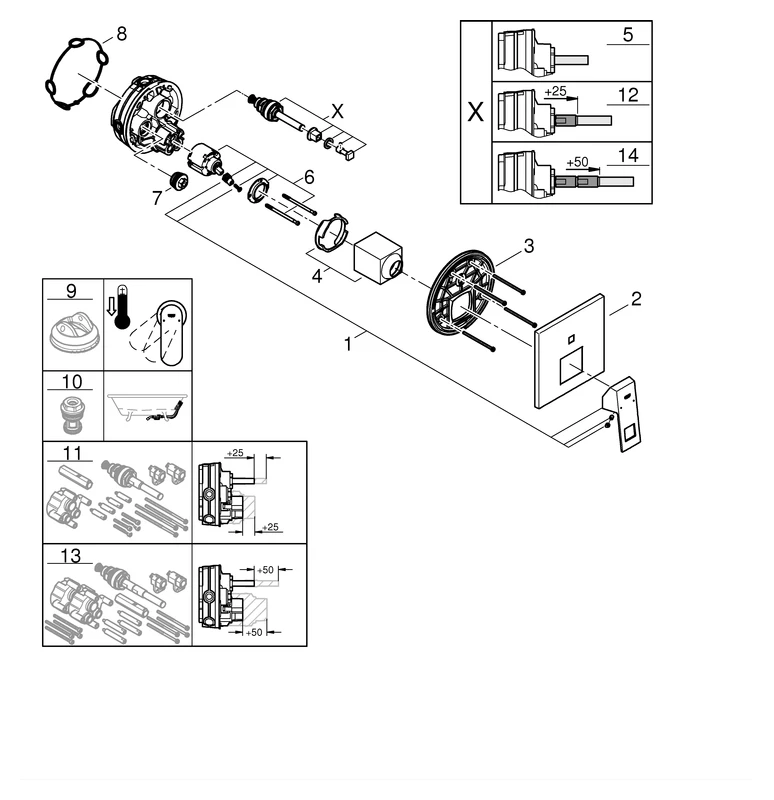 Einhand-Wannenbatterie Eurocube 24062, Fertigmontageset für Rapido SmartBox, chrom