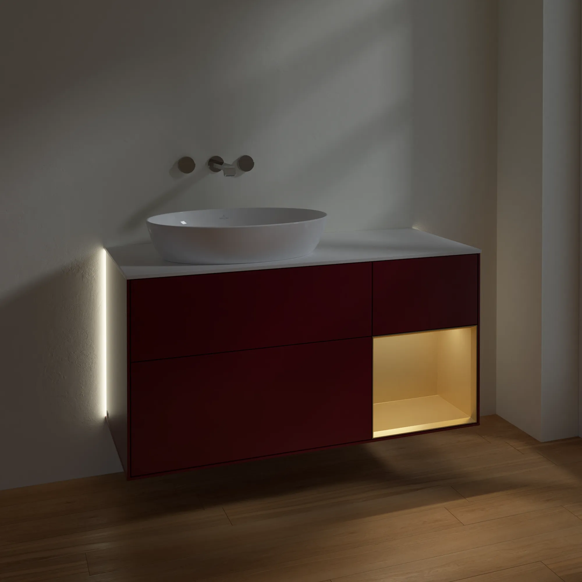 Villeroy & Boch Waschtischunterschrank „Finion“ für Schrankwaschtisch 1200 × 603 × 501 mm Peony Matt Lacquer, für Becken links, ohne Hahnlochbohrung Villeroy & Boch Waschtischunterschrank „Finion“ für Schrankwaschtisch 1200 × 603 × 501 mm Peony Matt Lacquer, für Becken links, ohne Hahnlochbohrung