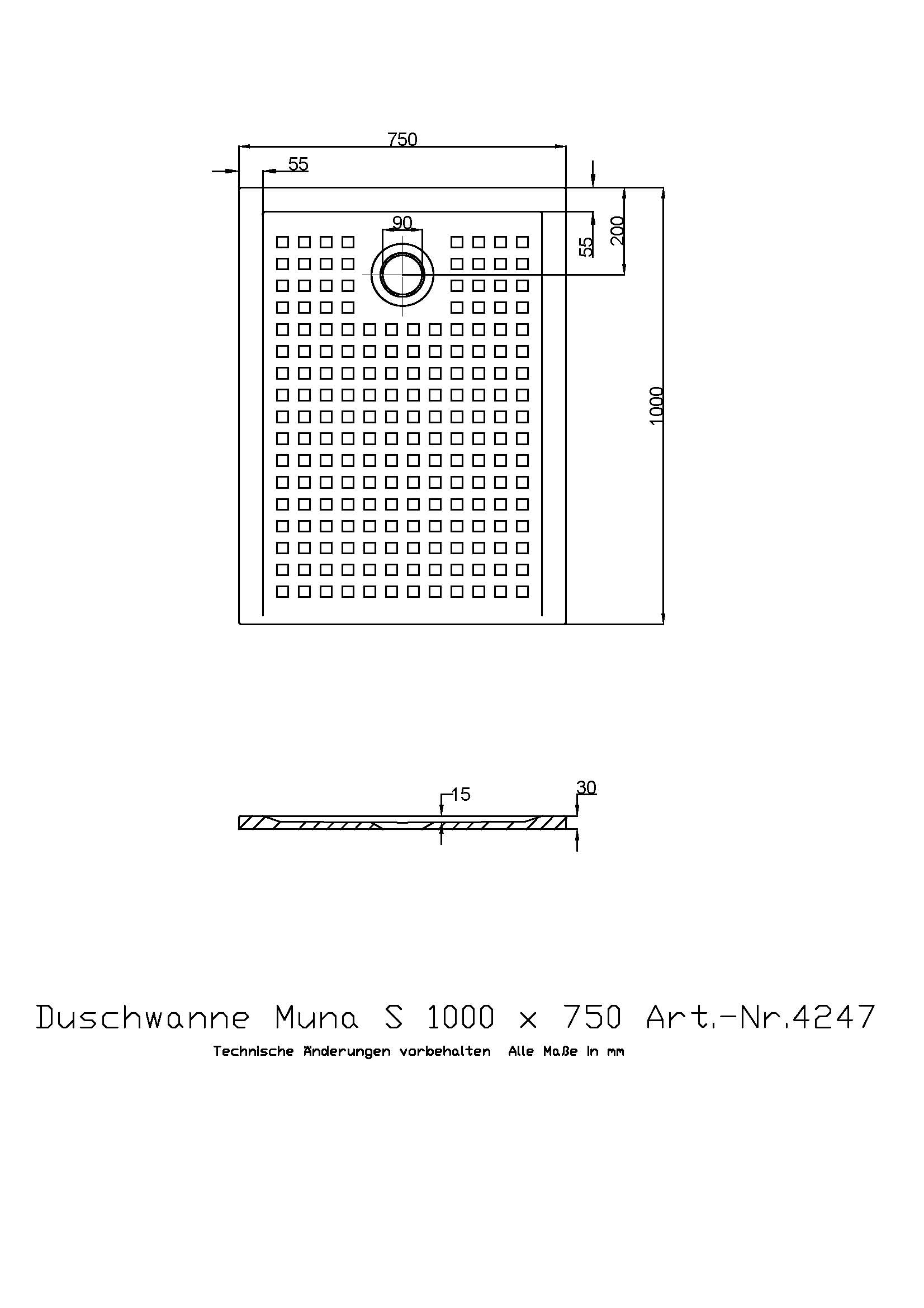 Duschwanne „Muna S“ Rechteck 100 × 75 cm in Weiß