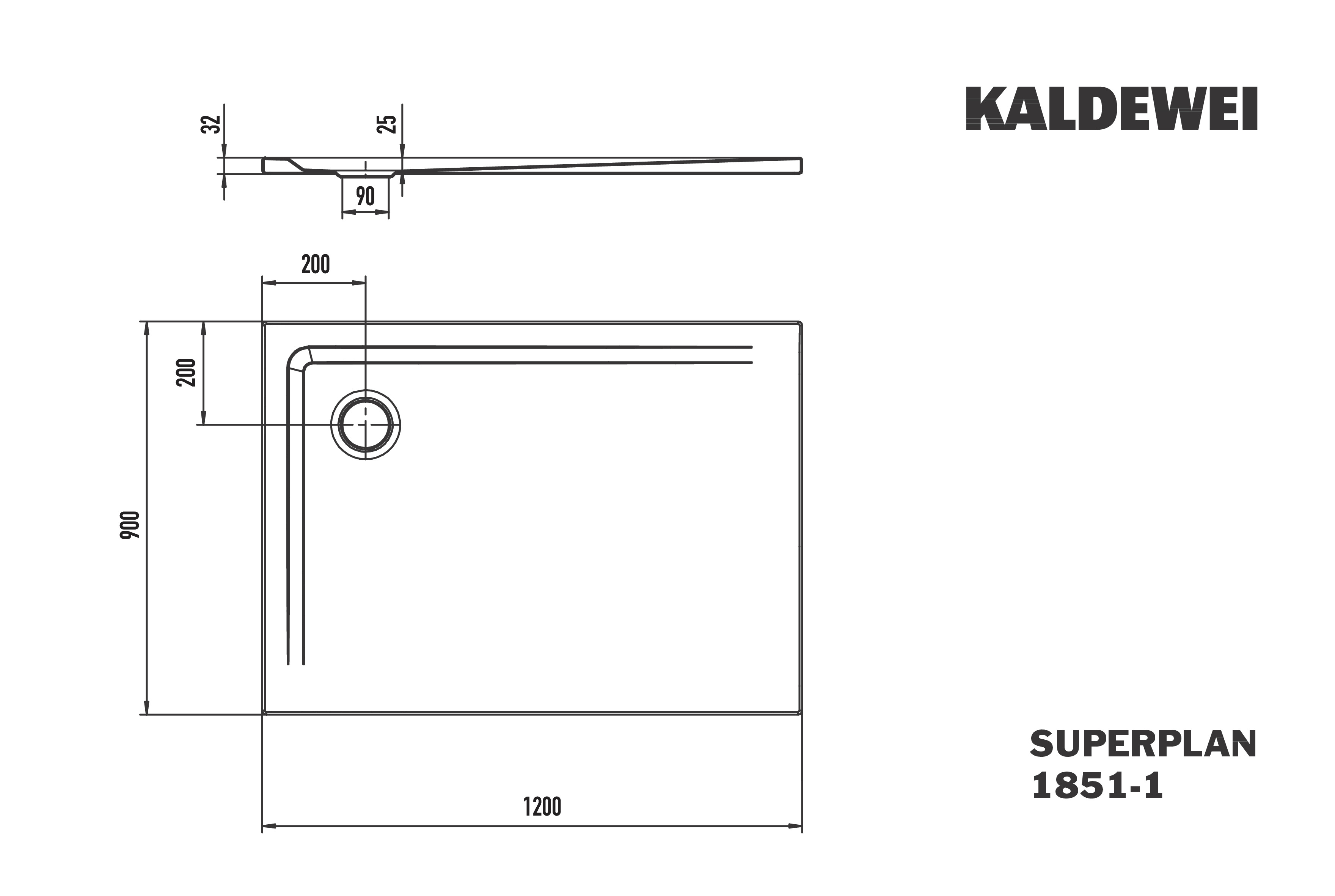 Kaldewei Duschwanne „Superplan“ 90 × 120 cm ohne Oberflächenveredelung, in alpinweiß