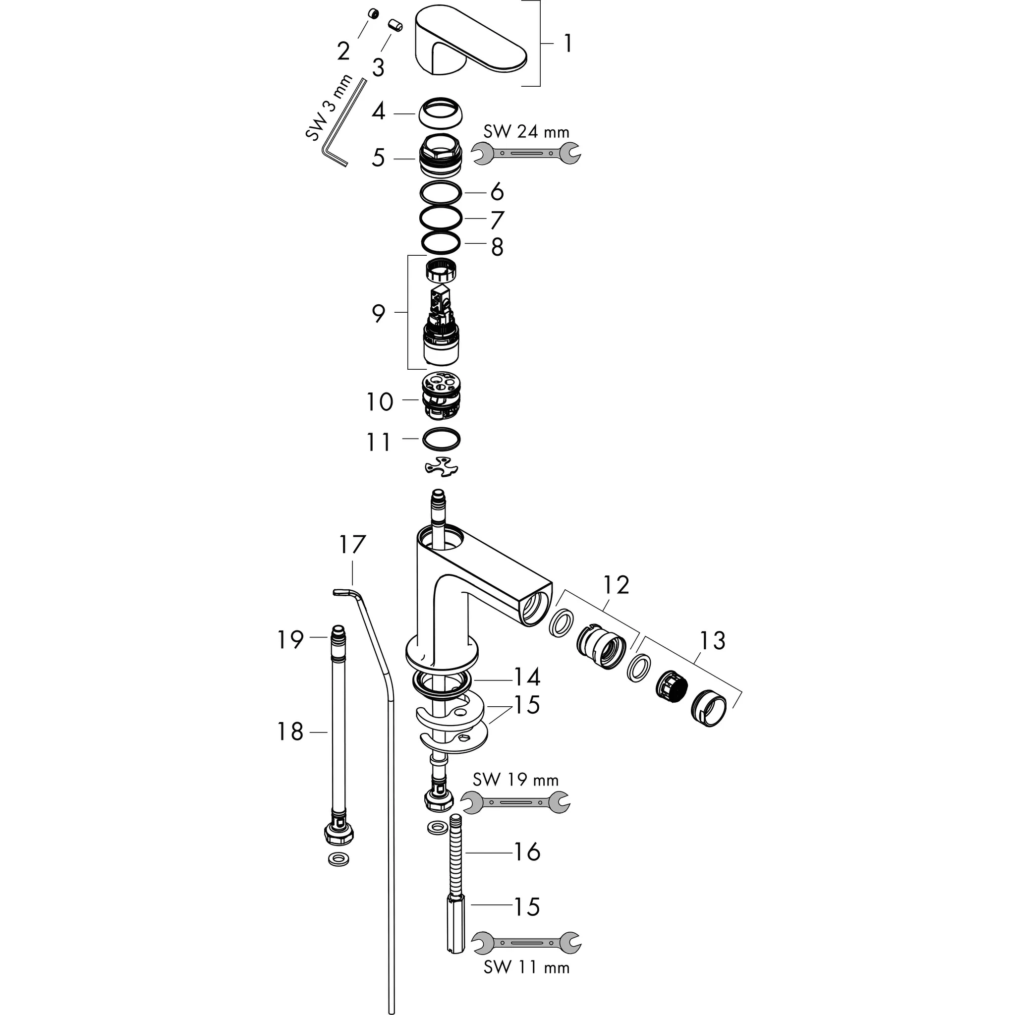 Hansgrohe Rebris S Einhebel-Bidetmischer mit Zugstangen-Ablaufgarnitur, Chrom Hansgrohe Rebris S Einhebel-Bidetmischer mit Zugstangen-Ablaufgarnitur, Chrom