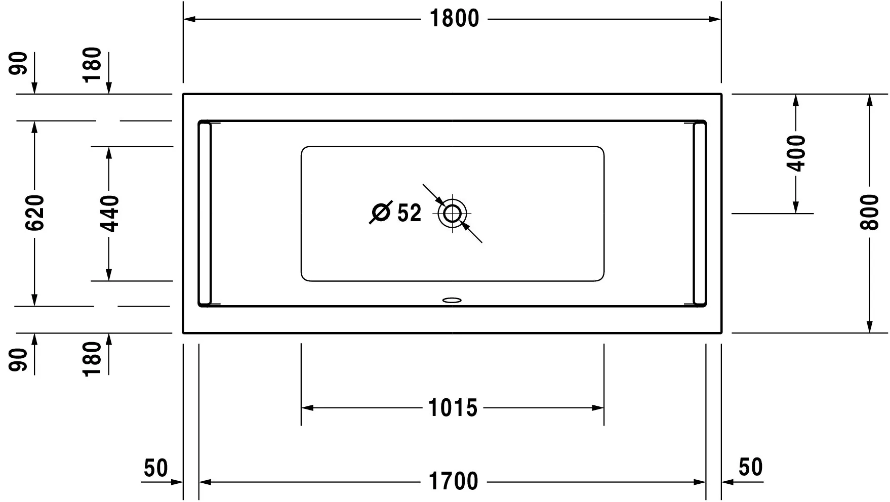 Duravit Whirlwanne „Starck“ rechteck 180 × 80 cm, Mittelablauf