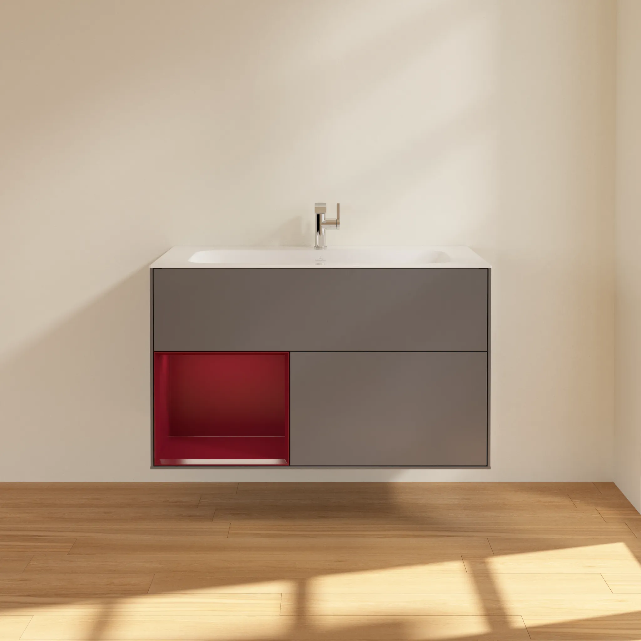 Villeroy & Boch Waschbeckenunterschrank Finion F03, Anthracite Matt Lacquer / Peony Matt Lacquer, 996x591x498 mm, mit Beleuchtung und Push-to-open Funktion