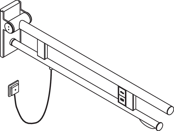 Stützklappgriff Duo, Design A des Systems 900, Edelstahl, PVD, Ausladung 850 mm, mit WC-Papierhalter und Spül-/Funktionstasten (E-Ausführung), Ausführung links, in Farbe CK (messing glänzend)