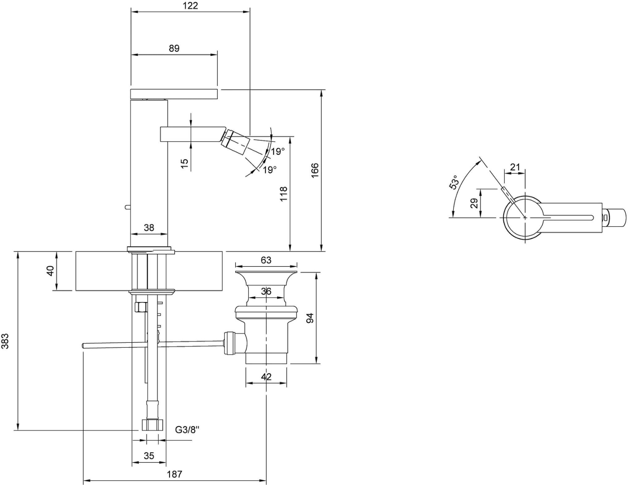 Einhebel-Bidetarmatur Dawn T106201150, 38 x 166 x 122 mm, Chrom Einhebel-Bidetarmatur Dawn T106201150, 38 x 166 x 122 mm, Chrom