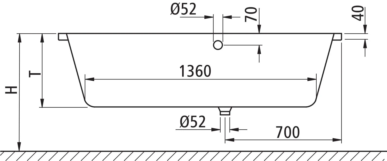 Kermi Duschdesign LIVORO VL1 Raumsparwanne, weiß, 1706 x 751 mm, Einbauhöhe 600–650 mm