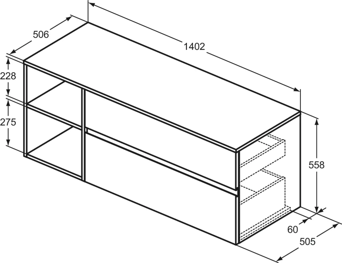 Ideal Standard Waschtischunterschrank „Finesse“ 140,2 × 55,8 × 50,5 cm Ulme dunkel Ideal Standard Waschtischunterschrank „Finesse“ 140,2 × 55,8 × 50,5 cm Ulme dunkel