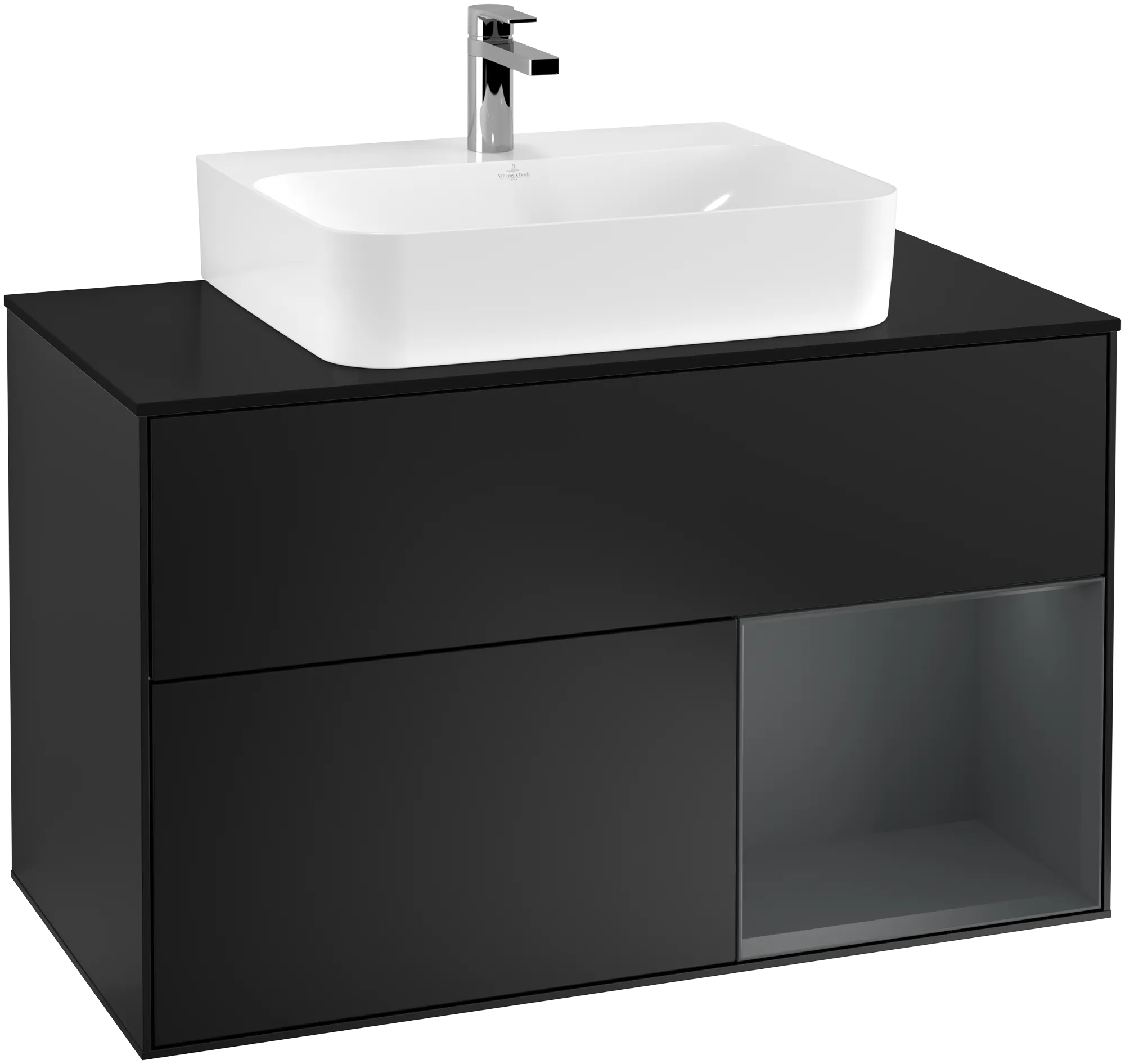 Villeroy & Boch Waschbeckenunterschrank Finion F12, 1000x603x501 mm, Black Matt Lacquer / Midnight Blue Matt Lacquer, mit Beleuchtung und Push-to-open Funktion