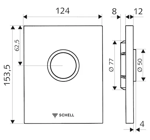 Urinal-Betätigungsplatte EDITION, Design-Betätigungsplatte, Betätigungstaste, einstellbar: 1,0 - 6,0 l, B 124 mm x H 153,5 mm x T 12 mm, Frontplatte chrom