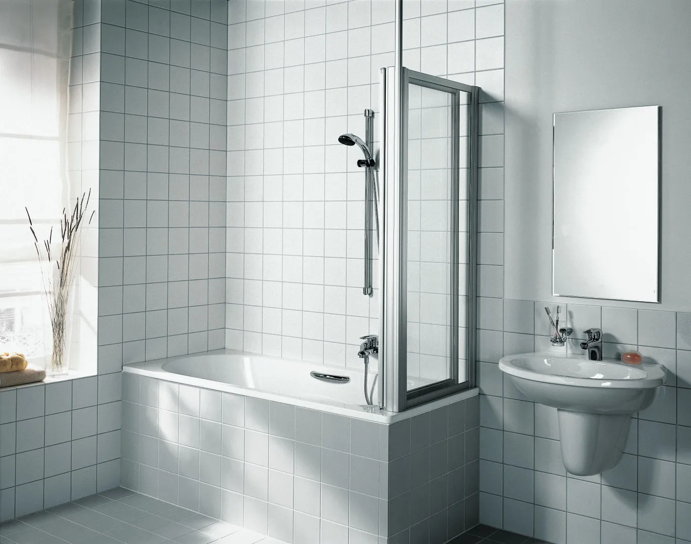 Kermi Seitenwand „VARIO 2000“ Glas Kerolan Perl, Profile Silber Mattglanz, BV: 785 - 810 mm WE: 785 - 810 mm H: 1400 mm
