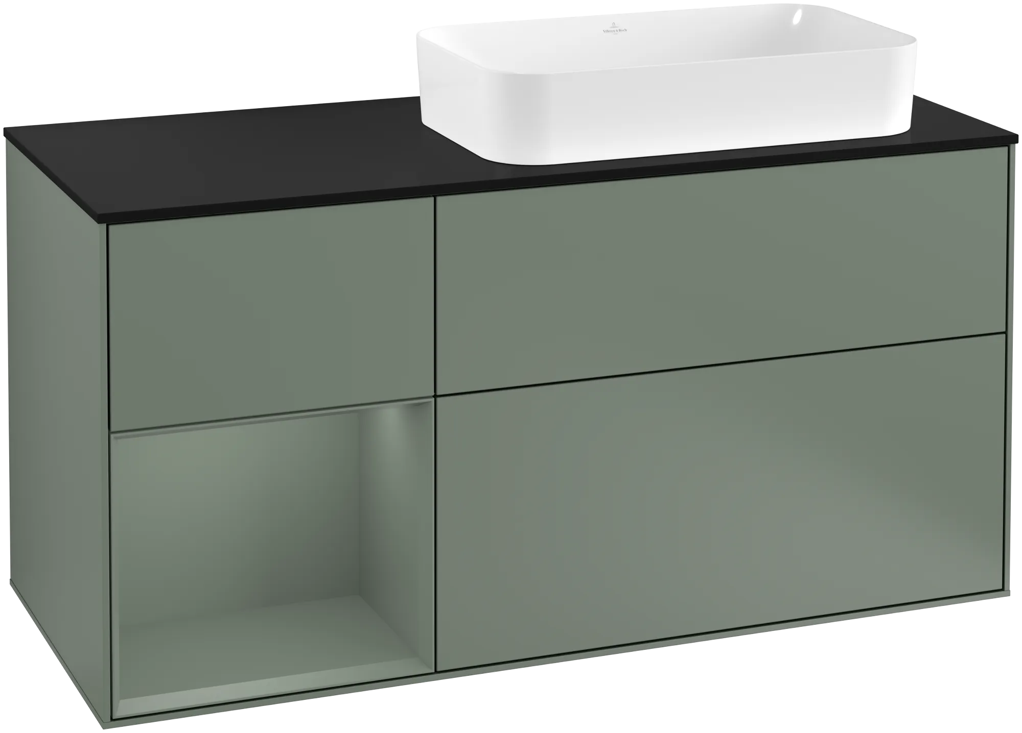 Villeroy & Boch Finion Waschbeckenunterschrank G27 1200x603x501mm Olive Matt Lacquer / Glass Black Matt