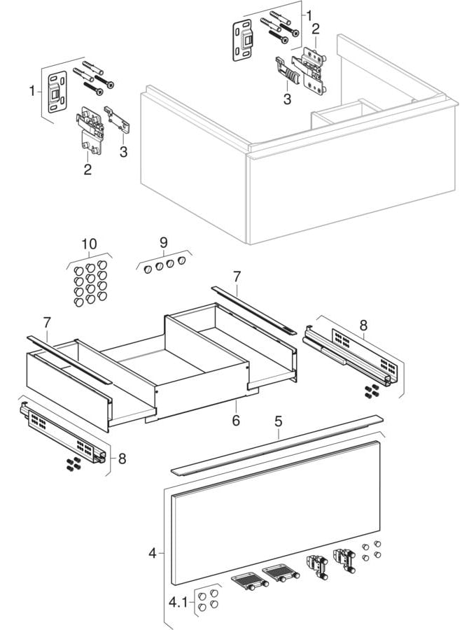 iCon Unterschrank für Waschtisch, mit einer Schublade: Breite Waschtisch=60cm, Korpus und Front: weiß / lackiert hochglänzend, Griff: weiß / pulverbeschichtet matt