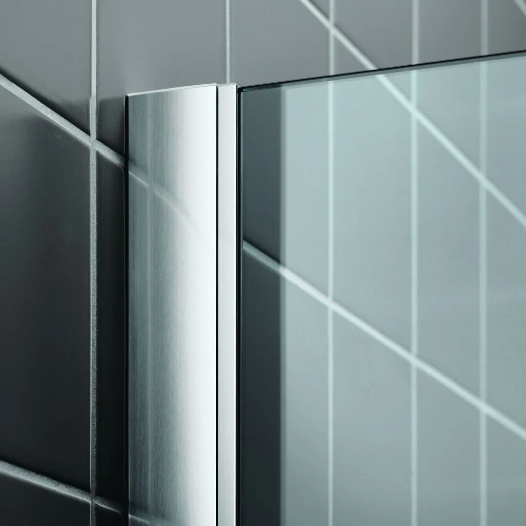 Kermi Duschdesign Viertelkreis-Duschkabine mit Pendeltüren mit Festfeldern für gleichschenklige Wannen „FILIA XP“ Glas Klar, Profile Silber Hochglanz, BV: 875 - 900 mm GAK: 860 - 885 mm WE: 885 - 910 mm H: 2000 mm