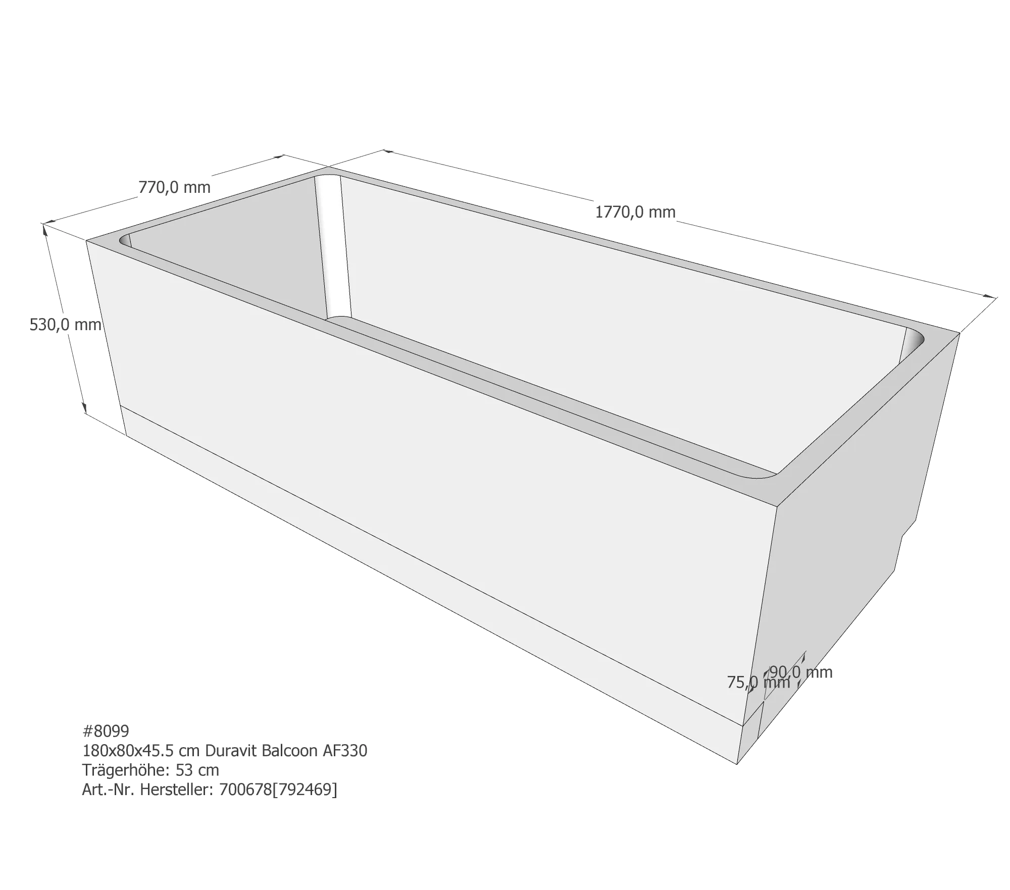Badewannenträger passend für Duravit 180 × 80 × 45,5 cm