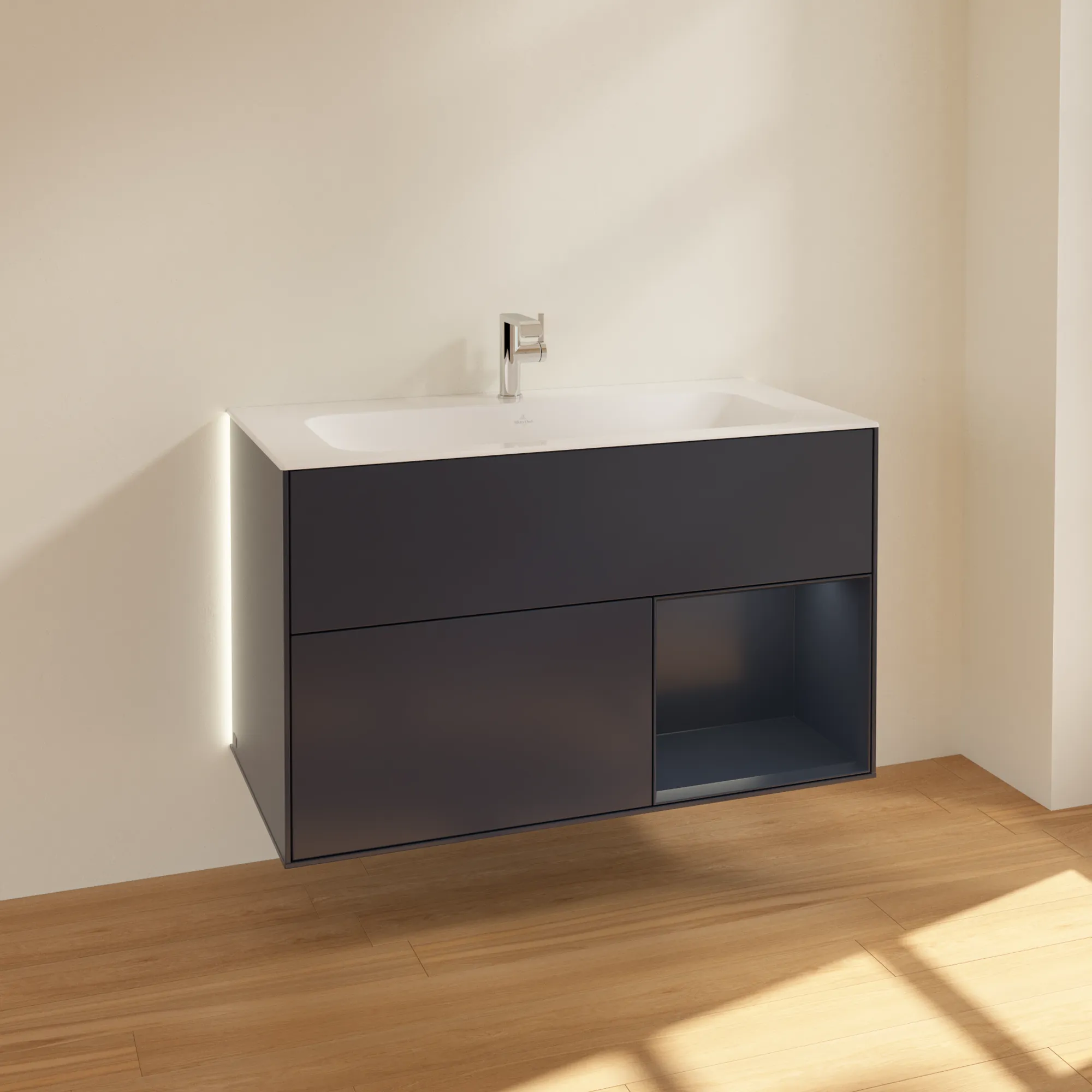 Villeroy & Boch Waschtischunterschrank „Finion“ für Schrankwaschtisch 996 × 591 × 498 mm Midnight Blue Matt Lacquer, für Becken mittig Villeroy & Boch Waschtischunterschrank „Finion“ für Schrankwaschtisch 996 × 591 × 498 mm Midnight Blue Matt Lacquer, für Becken mittig
