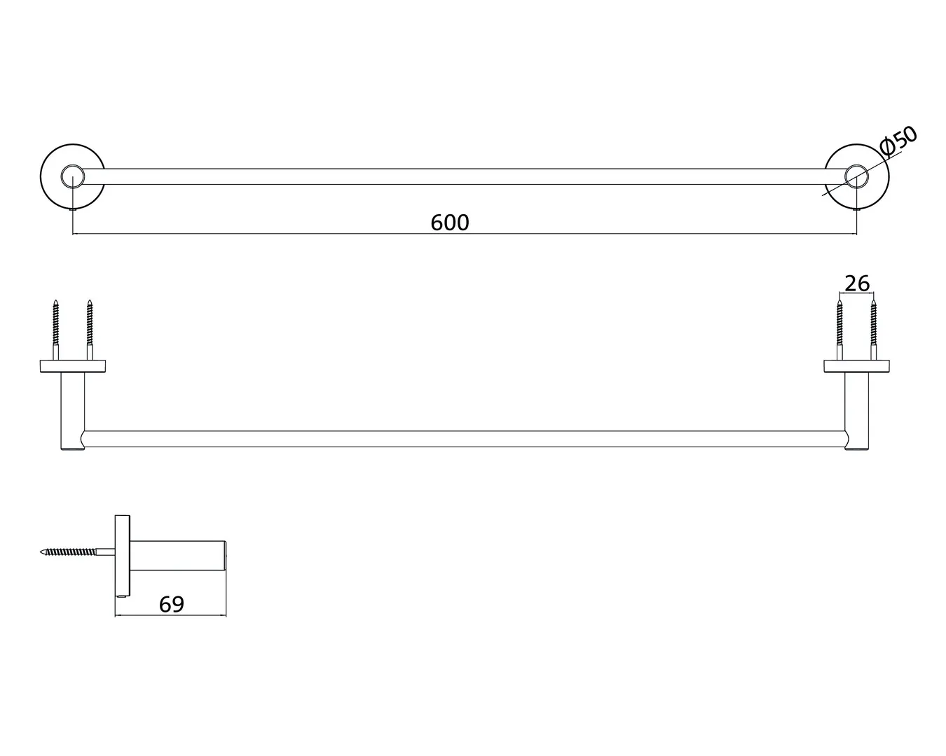 round Badetuchhalter600 mm, schwarz, Objekt