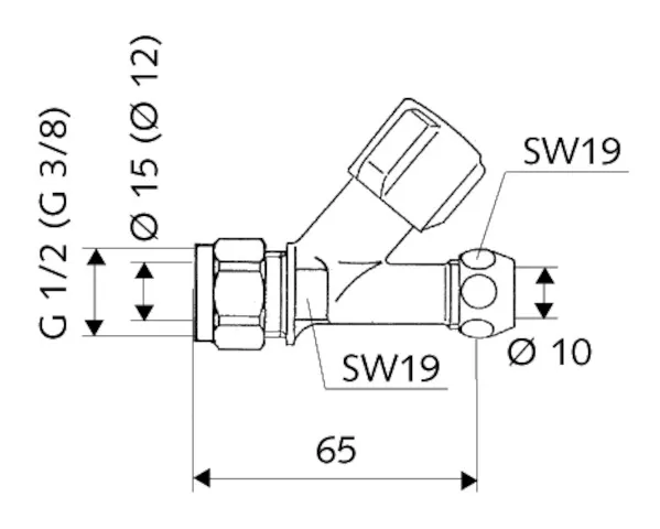 Schrägsitzventil COMFORT, COMFORT-Griff, Messing-Klemmring-Verschraubung Ø 15 (DN 15 G 1/2 AG), Ø 10 mm (DN 10 G 3/8 AG), chrom