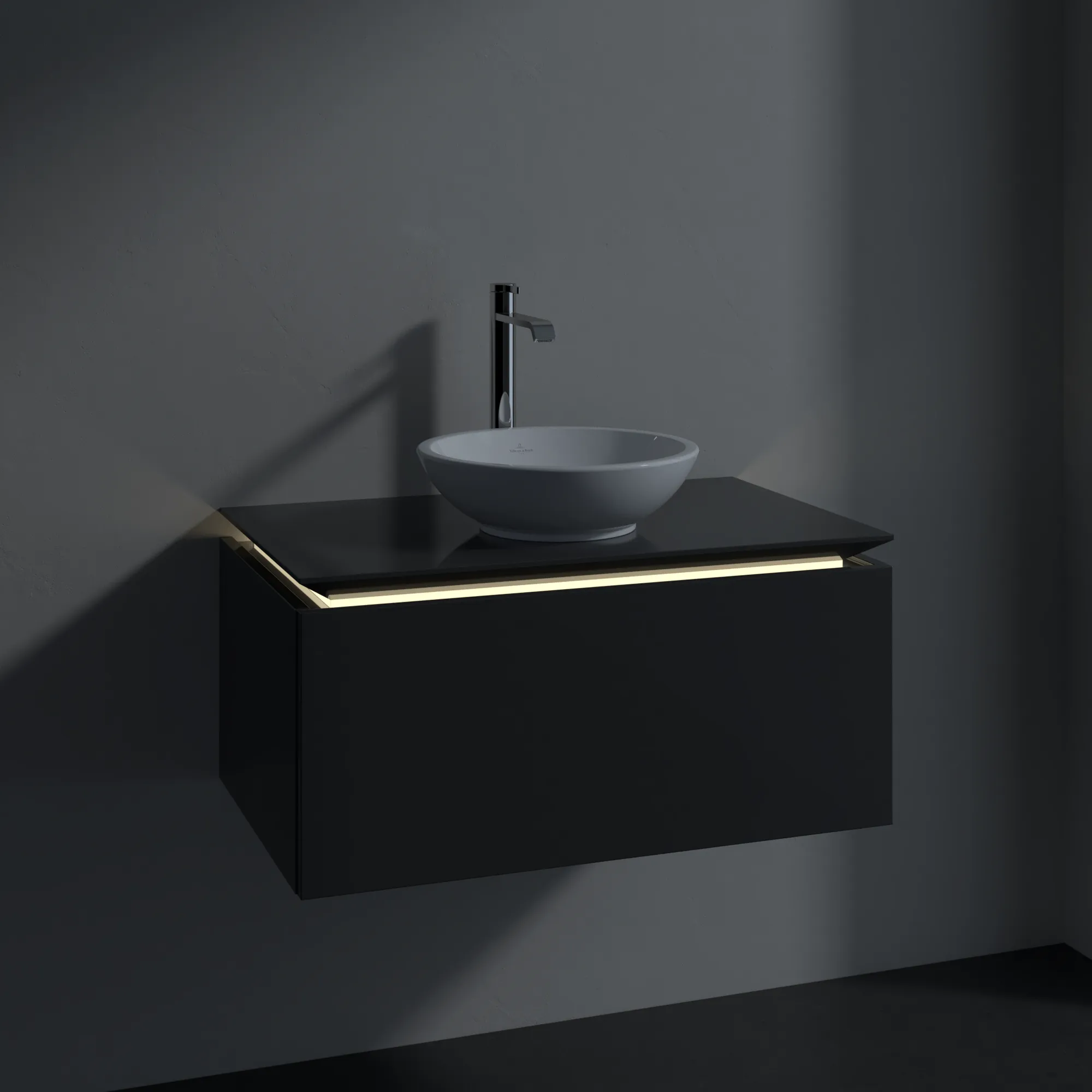 Villeroy & Boch Waschtischunterschrank „Legato“ für Schrankwaschtisch 800 × 380 × 500 mm Glossy Grey, für Becken mittig