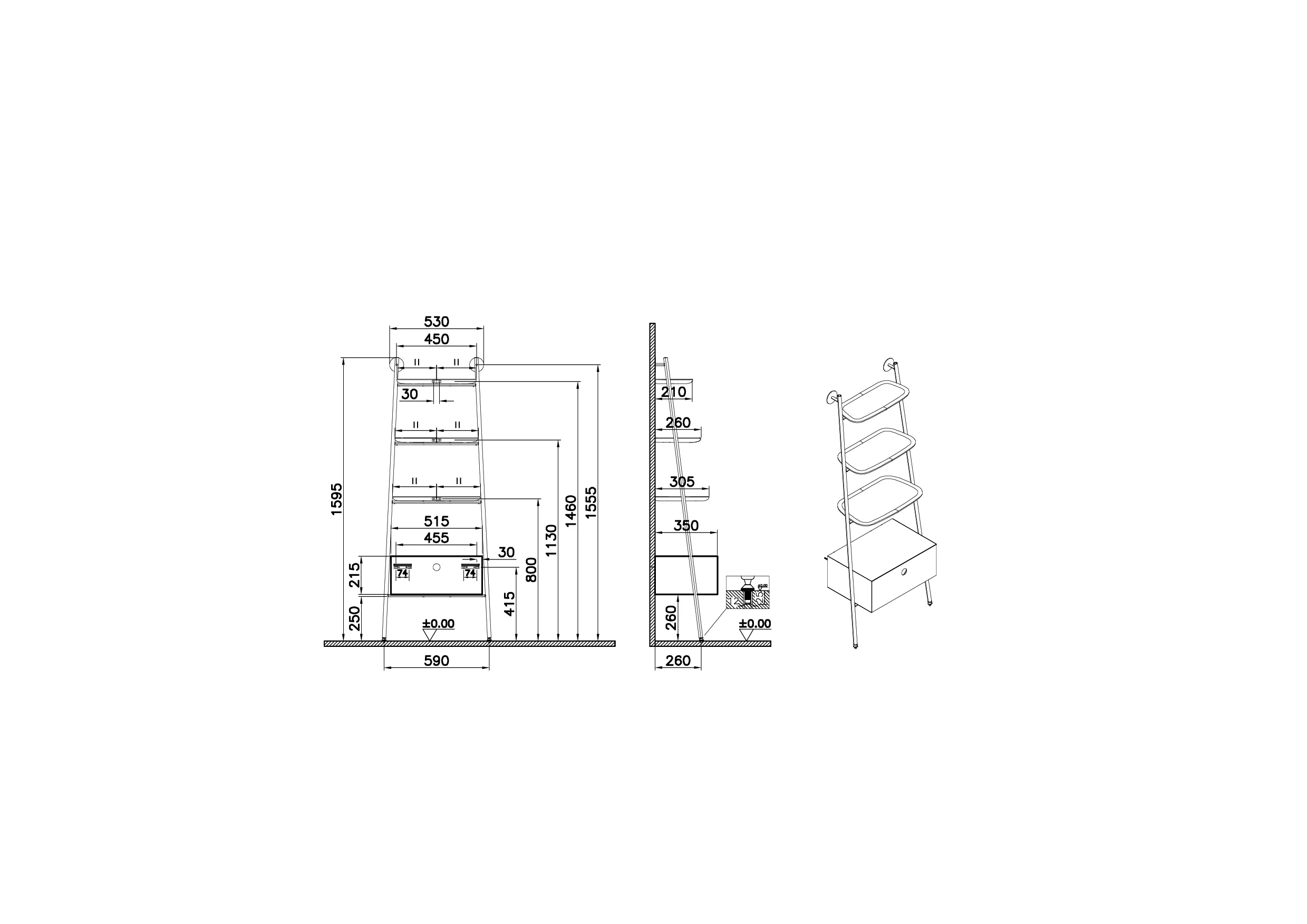 Plural Regalleiter mit 3 Echtholz-Ablagen und Schubladen-Modul 59 x 35 x 159 cm (BxTxH) Eiche Dunkel/Retrogrün Matt Plural Regalleiter mit 3 Echtholz-Ablagen und Schubladen-Modul 59 x 35 x 159 cm (BxTxH) Eiche Dunkel/Retrogrün Matt
