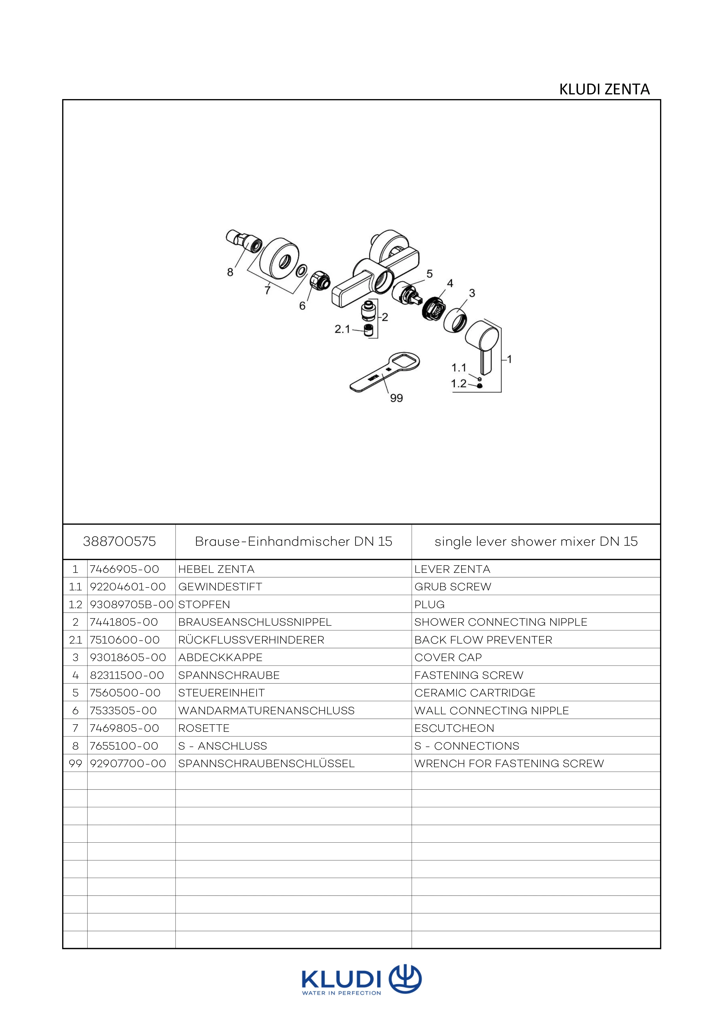 ZENTA Brause-Einhandmischer DN 15 chrom