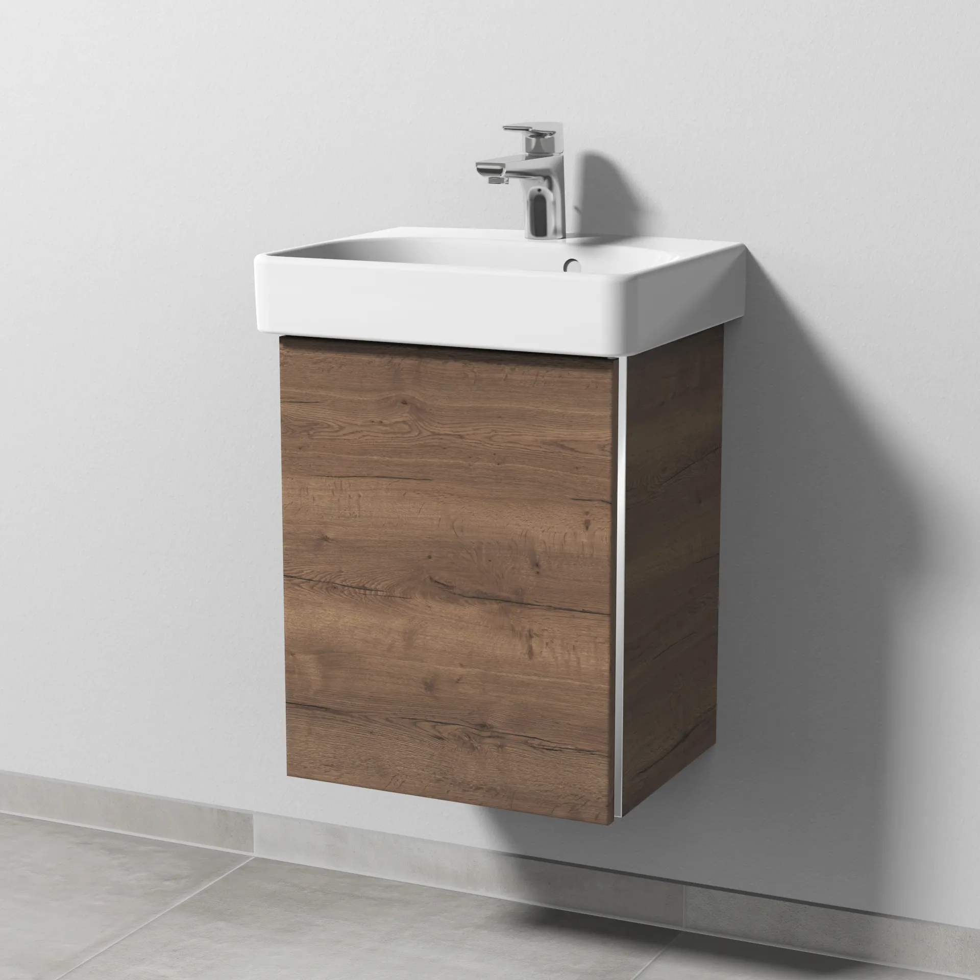 Sanipa Waschtischunterschrank „3way“ passend zu Keramik-Waschtische Smyle Square von Geberit 400 × 523 × 332 mm in Eiche Tabak, Anschlag links