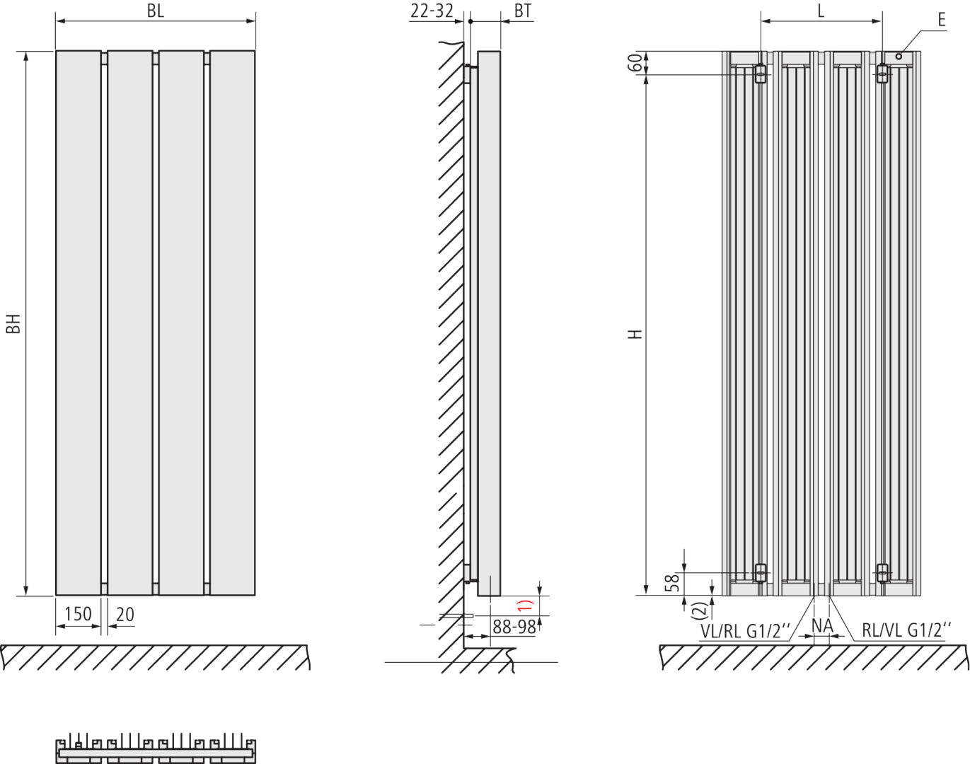 Kermi Design-Heizkörper „Beams®“ 49 × 180 cm in Anthracite Grey Kermi Design-Heizkörper „Beams®“ 49 × 180 cm in Anthracite Grey