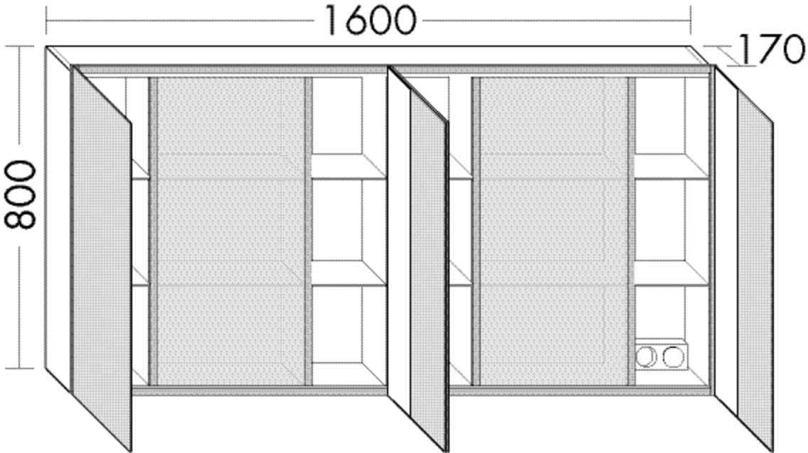 Spiegelschrank RL30 von burgbad – 170 mm tief, 1600 mm breit, 800 mm hoch, beidseitig verspiegelt mit indirekter LED-Beleuchtung, Korpus innen weiß/anthrazitgrau