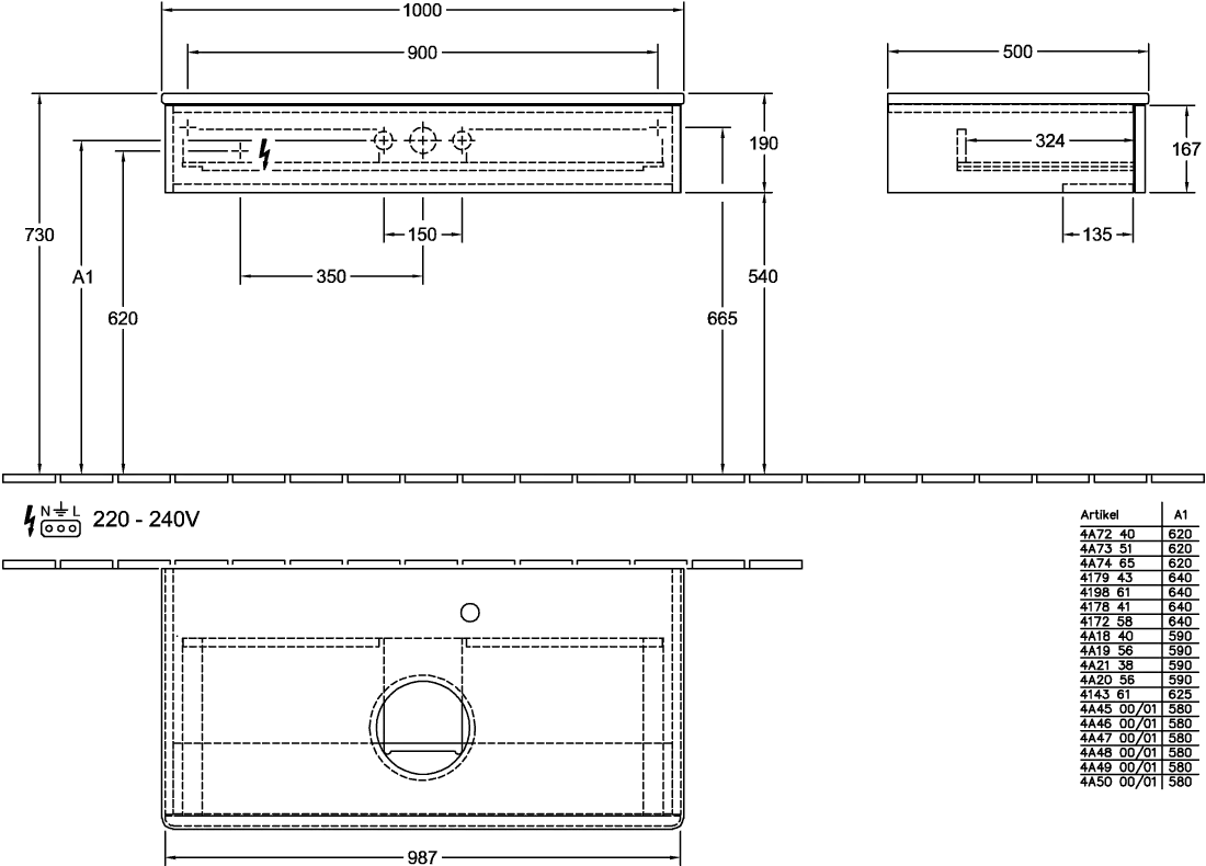 Villeroy & Boch Waschtischunterschrank „Antao“ 100 × 19 × 50 cm