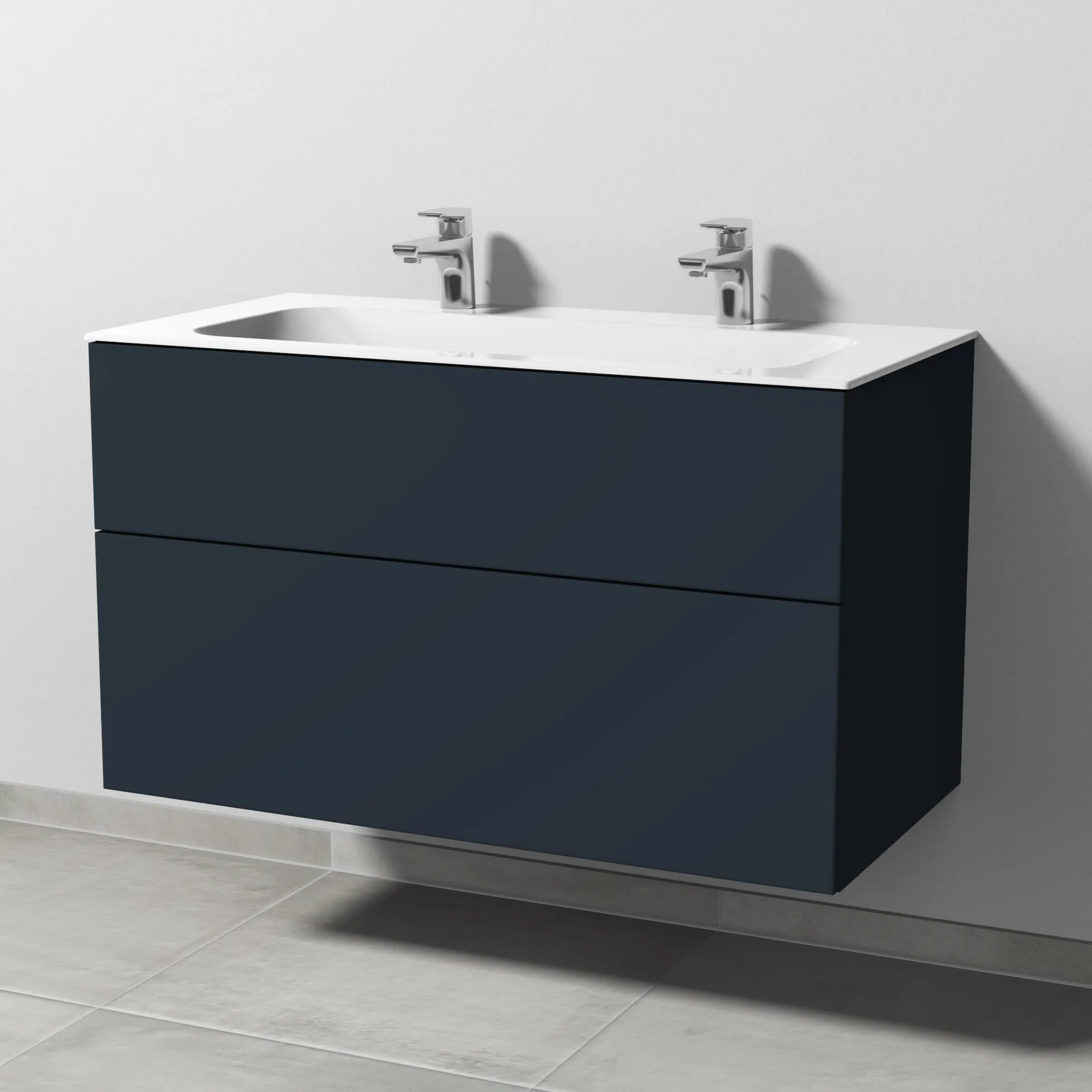 Keramik-Waschtisch-Set mit Waschtischunterschrank „3way“ 99 × 49,7 × 58,2 cm in Marine (matt), mit Hahnlochbohrung, Becken mittig