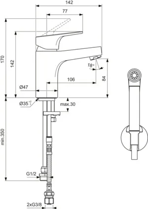 Waschtischarmatur m.sep.Seitenbrause H80 Cerabase ohne Ablaufgarnitur Ausladung 106mm Chrom Waschtischarmatur m.sep.Seitenbrause H80 Cerabase ohne Ablaufgarnitur Ausladung 106mm Chrom