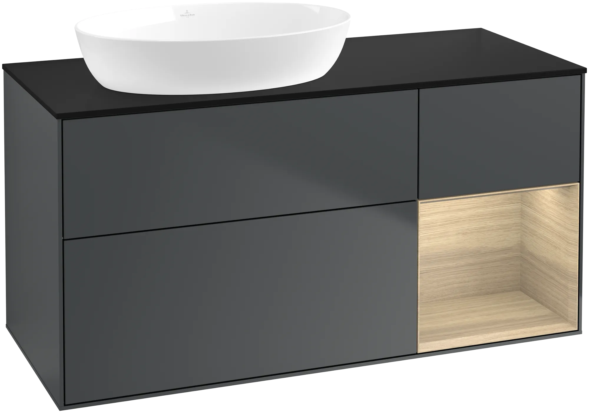 Villeroy & Boch Finion Waschbeckenunterschrank GA5, 1200x603x501mm, Midnight Blue Matt Lacquer / Oak Veneer / Glass Black Matt