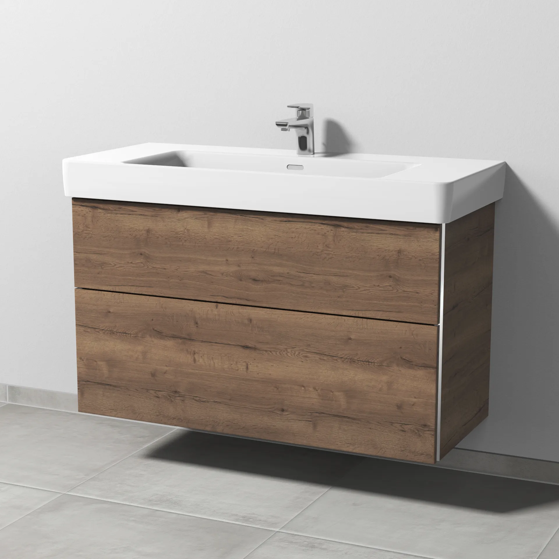 Sanipa Waschtischunterschrank „3way“ passend zu Keramik-Waschtische Pro S von Laufen 1000 × 593 × 437 mm in Eiche Tabak, Becken mittig Sanipa Waschtischunterschrank „3way“ passend zu Keramik-Waschtische Pro S von Laufen 1000 × 593 × 437 mm in Eiche Tabak, Becken mittig