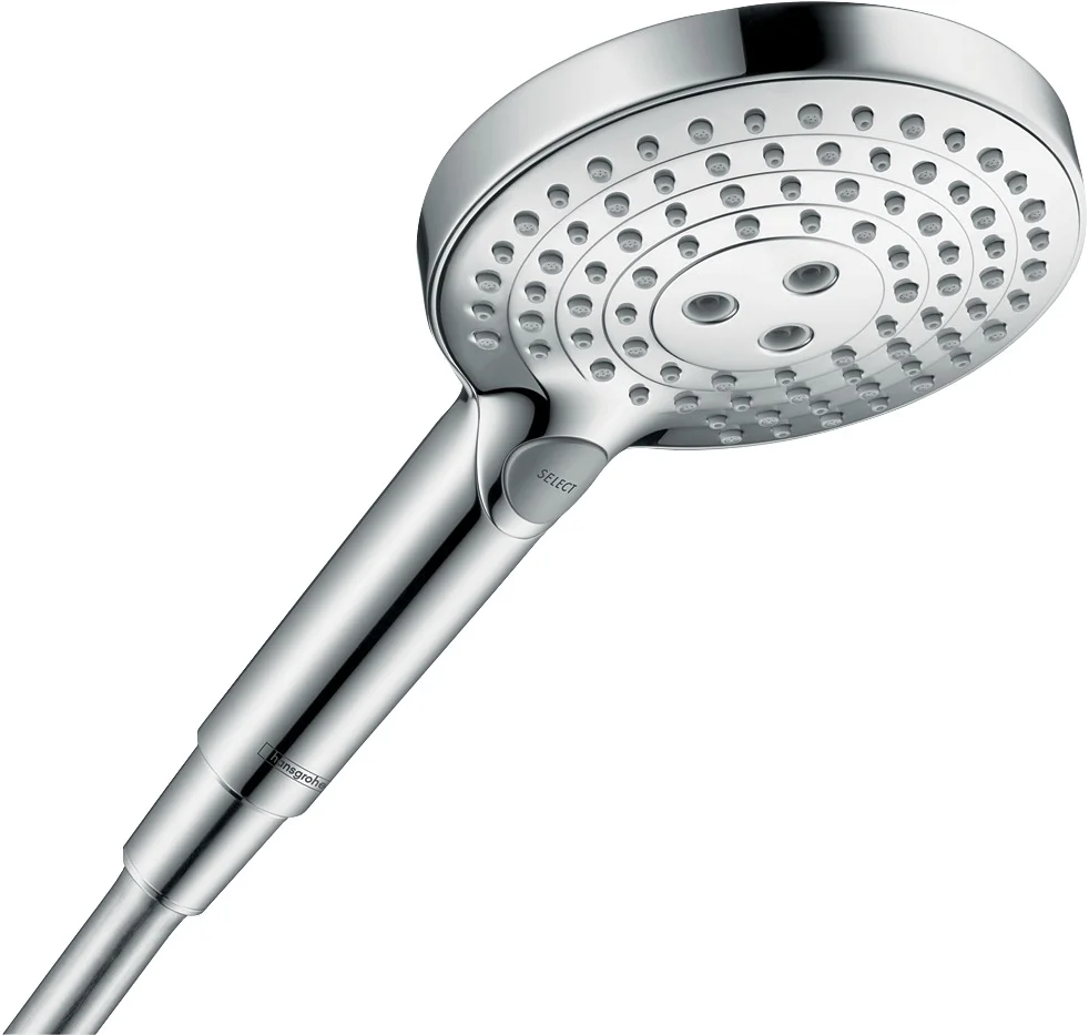 Hansgrohe Raindance Select S Handbrause 120, 3jet PowderRain EcoSmart, Chrom, 125 mm Brausekopfgröße, max. Durchfluss 8 l/min bei 3 bar Hansgrohe Raindance Select S Handbrause 120, 3jet PowderRain EcoSmart, Chrom, 125 mm Brausekopfgröße, max. Durchfluss 8 l/min bei 3 bar