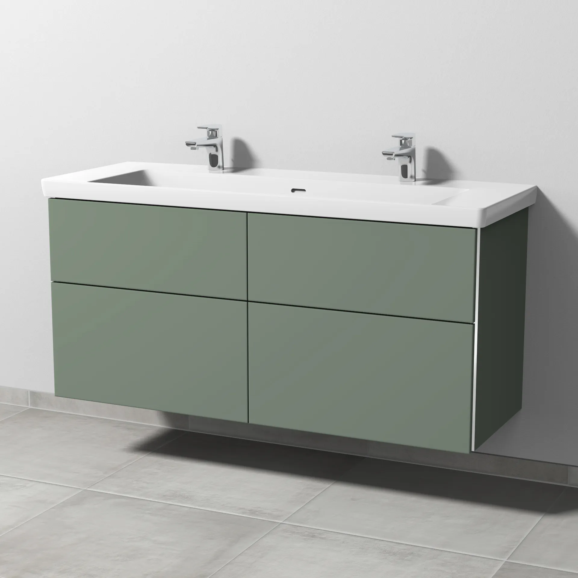 Sanipa Waschtischunterschrank „3way“ 1255 × 588 × 462 mm in Soft-Green, mit Hahnlochbohrung, Becken mittig