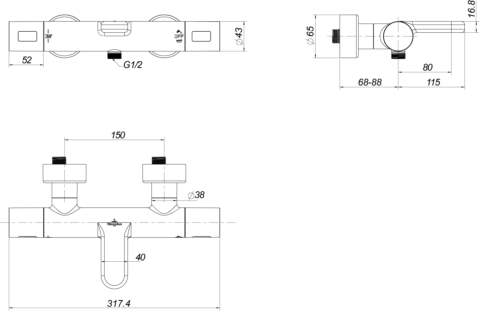 Villeroy & Boch Badewannenthermostat Universal Taps & Fittings TVT000001000, 317x65x203mm, Chrom Villeroy & Boch Badewannenthermostat Universal Taps & Fittings TVT000001000, 317x65x203mm, Chrom