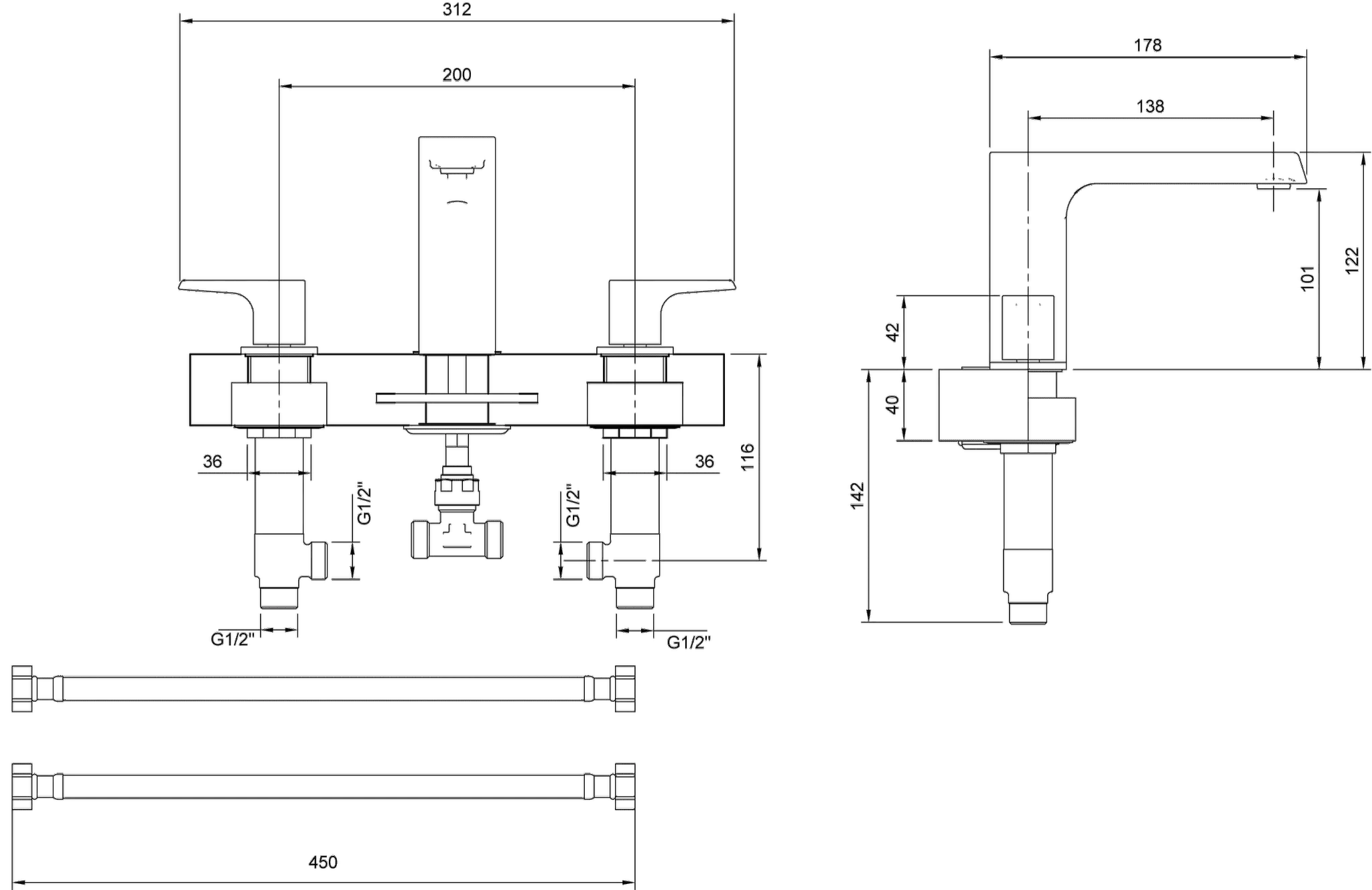 Zweihand-Waschtischarmatur „Liberty“ 17,8 cm Ausladung 138 mm in Chrom Zweihand-Waschtischarmatur „Liberty“ 17,8 cm Ausladung 138 mm in Chrom
