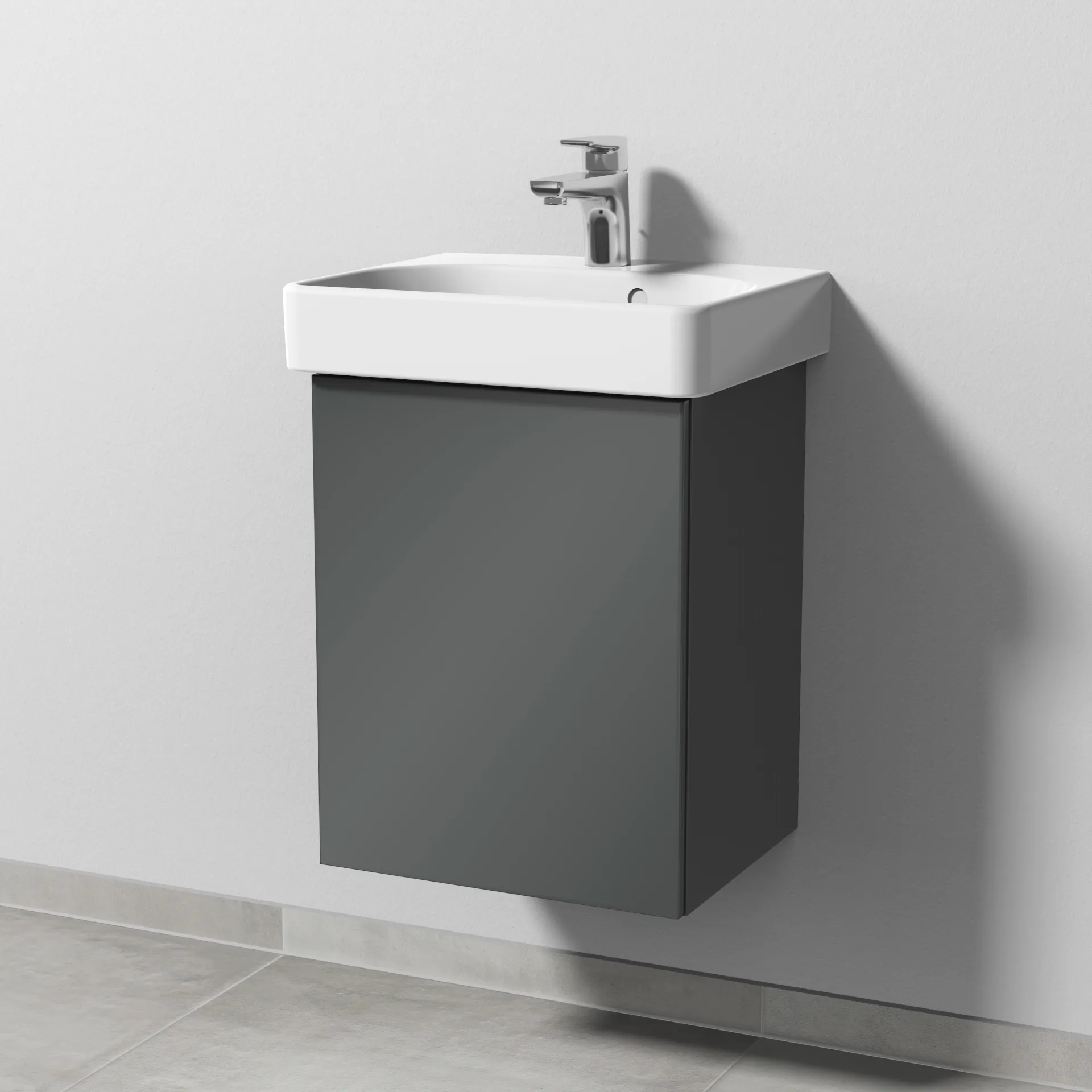 Sanipa Waschtischunterschrank „3way“ passend zu Keramik-Waschtische Smyle Square von Geberit 400 × 523 × 332 mm in Anthrazit (glanz), Anschlag links