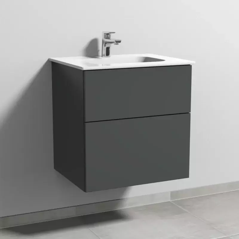 Keramik-Waschtisch-Set mit Waschtischunterschrank 3way und Spiegelschrank Milo in Anthrazit (matt) Keramik-Waschtisch-Set mit Waschtischunterschrank 3way und Spiegelschrank Milo in Anthrazit (matt)
