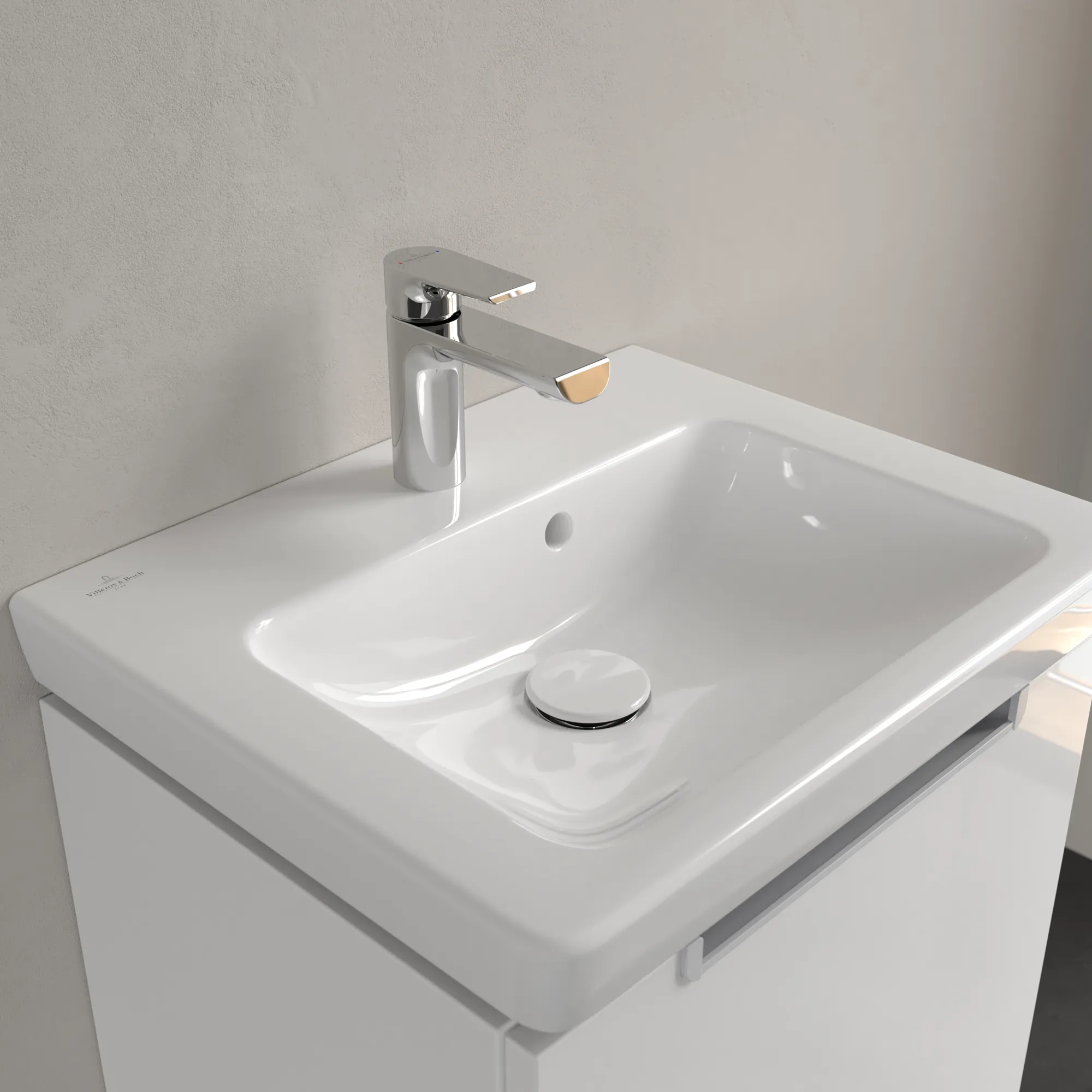 Villeroy & Boch Handwaschbecken für Montage mit Möbel „Subway 2.0“ 500 × 400 × 140 mm, mit Hahnlochbohrung, Hahnlochposition mittig, mit Hahnlochbank in Weiß Alpin