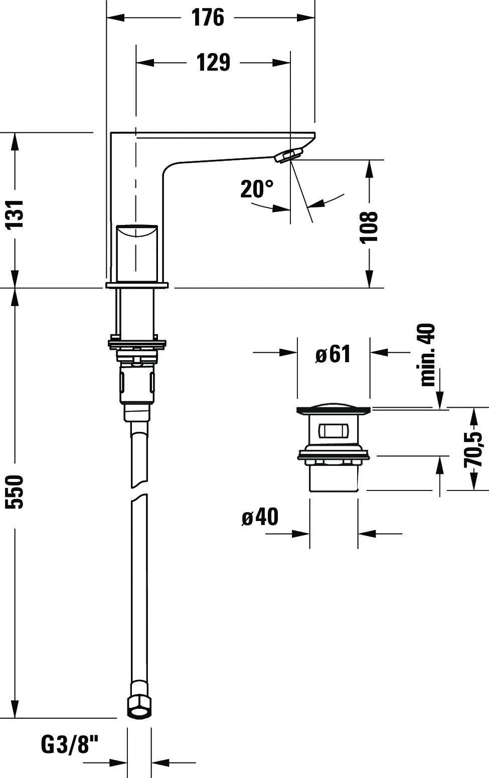 Wa 3-Loch Wa Ablfgar. Au 129 Bz Ge 326x131x176 Ans.m. Sc 3/8 " Strhlfo. ECz