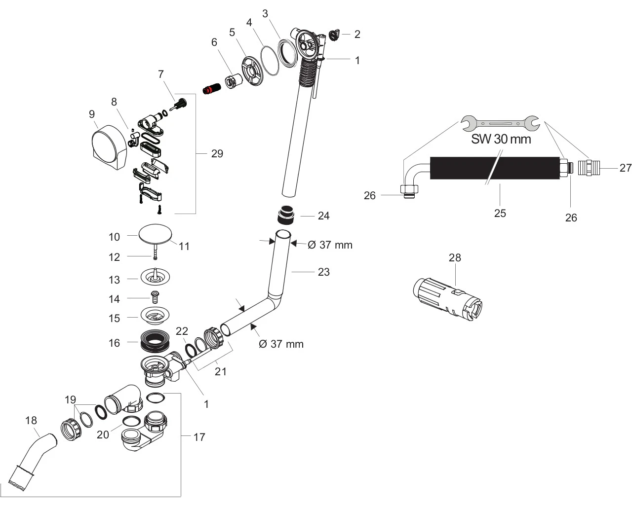Wannenein-,Ab-u.Überlaufgarnitur Axor Exafill S Komplettset Normalwannen chrom Wannenein-,Ab-u.Überlaufgarnitur Axor Exafill S Komplettset Normalwannen chrom