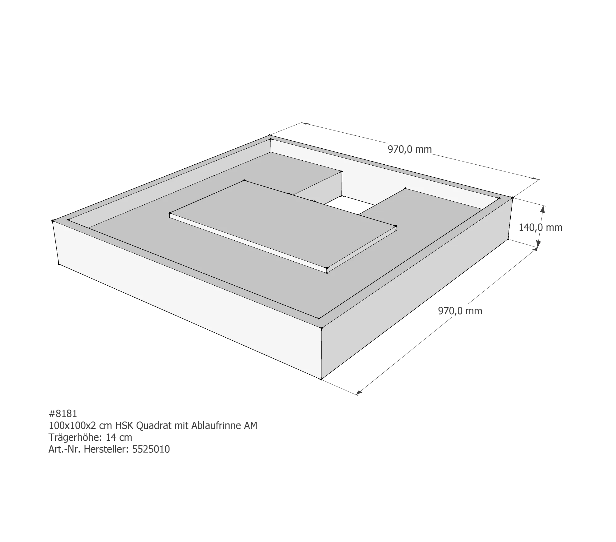 Duschwannenträger passend für HSK Quadrat Ablaufrinne 100 × 100 × 2 cm